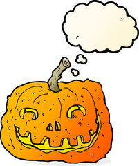 cartoon pumpkin with thought bubble