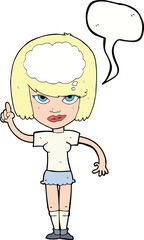 cartoon woman with idea with speech bubble