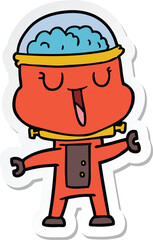 sticker of a happy cartoon robot waving