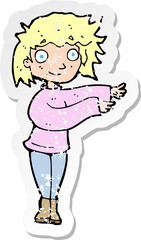 retro distressed sticker of a cartoon dancing woman