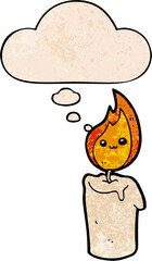 cartoon candle character and thought bubble in grunge texture pattern style