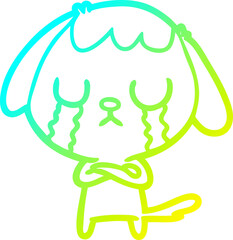 cold gradient line drawing cute cartoon dog crying