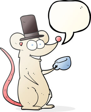 speech bubble cartoon mouse with teacup