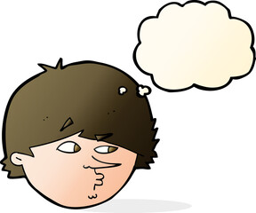 cartoon suspicious man with thought bubble