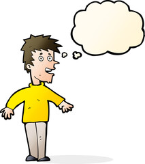 cartoon happy boy with thought bubble