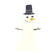 retro cartoon snowman in top hat