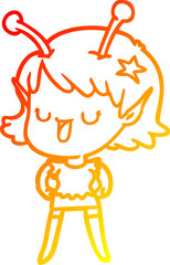 warm gradient line drawing happy alien girl cartoon