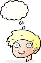 cartoon happy boy face with thought bubble
