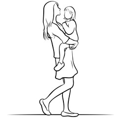 Mother and Kid Line Drawing.