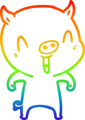 rainbow gradient line drawing happy cartoon pig