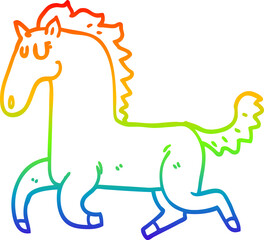 rainbow gradient line drawing cartoon running horse