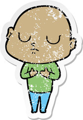 distressed sticker of a cartoon bald man
