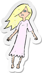 retro distressed sticker of a cartoon ghost like girl