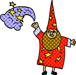 cartoon doodle wizard casting spell