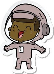 sticker of a happy cartoon astronaut