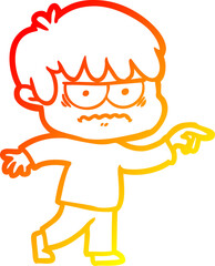 warm gradient line drawing annoyed cartoon boy