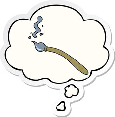 cartoon paint brush and thought bubble as a printed sticker