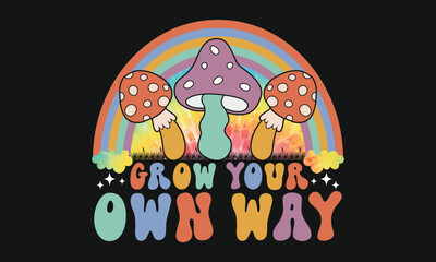 Retro Rainbow Mushroom Pride Vector T-shirt Design