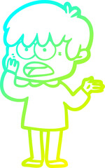 cold gradient line drawing worried cartoon boy