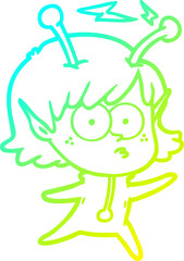 cold gradient line drawing cartoon alien girl