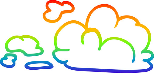 rainbow gradient line drawing cartoon fluffy white clouds