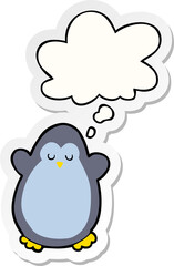 cartoon penguin and thought bubble as a printed sticker