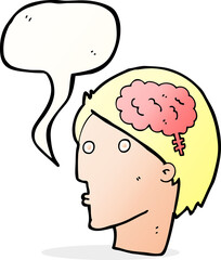 cartoon man with brain symbol with speech bubble