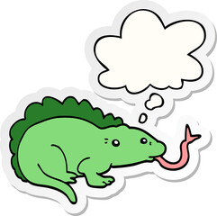 Obraz premium cartoon lizard and thought bubble as a printed sticker