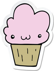 sticker of a cartoon cupcake with face
