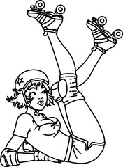 black line tattoo of a pinup roller derby girl