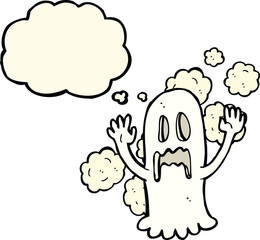 cartoon spooky ghost with thought bubble