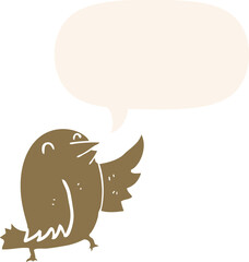 cartoon bird and speech bubble in retro style