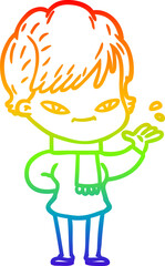 rainbow gradient line drawing cartoon happy woman