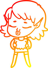 warm gradient line drawing pretty cartoon elf girl