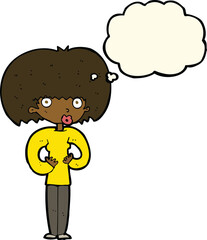 cartoon surprised woman with thought bubble