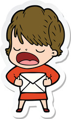 sticker of a cartoon woman talking