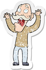 retro distressed sticker of a cartoon old man getting a fright