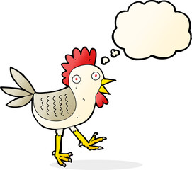 funny cartoon chicken with thought bubble
