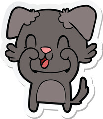 sticker of a laughing cartoon dog