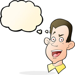 cartoon male face with thought bubble