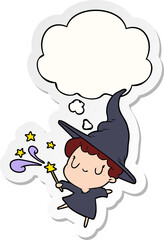 cartoon witch and thought bubble as a printed sticker