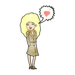 cartoon trenchcoat wearing woman in love