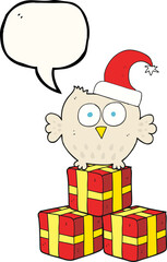 speech bubble cartoon little owl wearing christmas hat