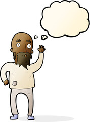 cartoon bearded man waving with thought bubble