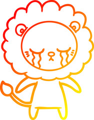 warm gradient line drawing crying cartoon lion