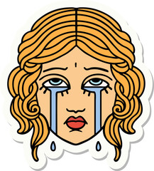 tattoo style sticker of female face crying