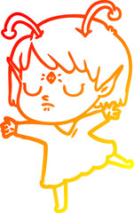 warm gradient line drawing cartoon alien girl