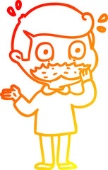 warm gradient line drawing cartoon man with mustache shocked