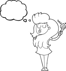 thought bubble cartoon woman brushing hair