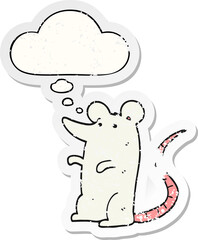 cartoon rat and thought bubble as a distressed worn sticker
